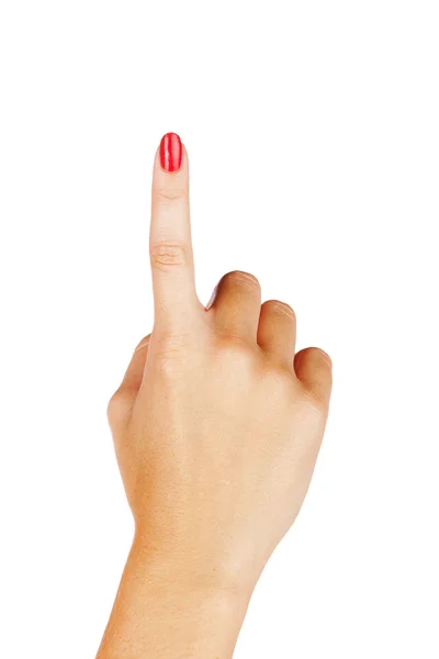 Kobieta palcem wskazującym — Zdjęcie stockowe