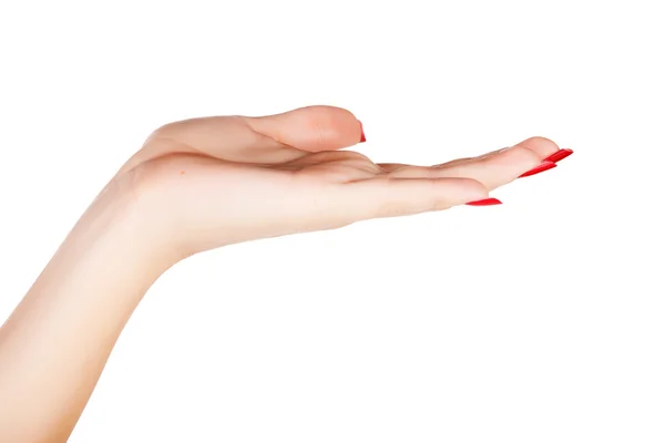 Žena ruku s červenými nehty manikúra — Stock fotografie