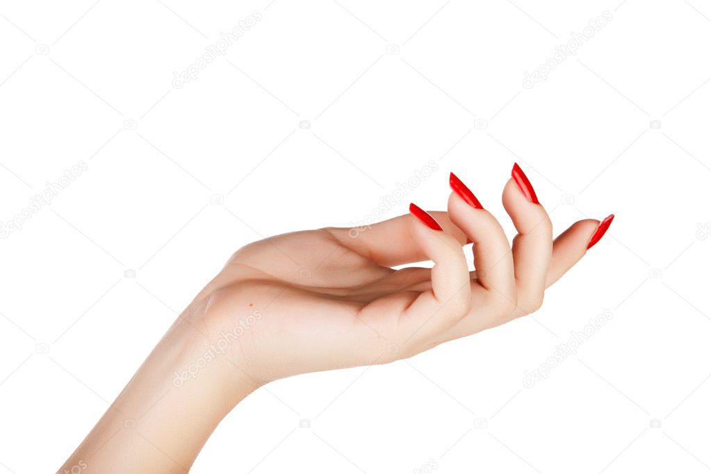 Woman hand with red nails manicure