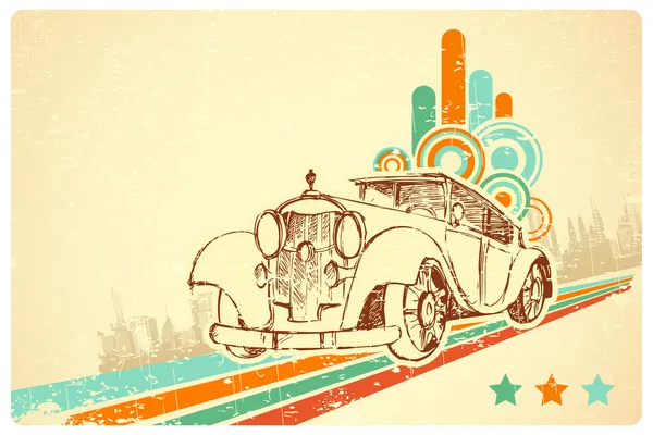 Coche vintage sobre fondo retro — Vector de stock