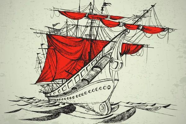 Vintgage βάρκα — Διανυσματικό Αρχείο