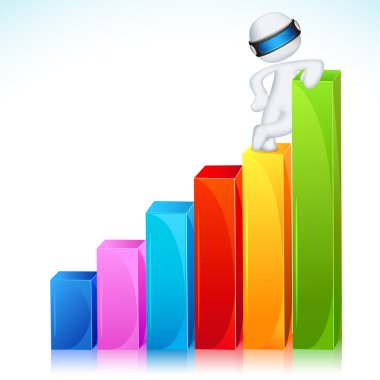 3d Man in Vector Standing on Bar Graph clipart