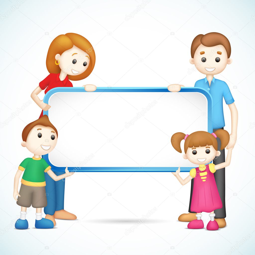 Happy 3d Family in Vector holding Placard