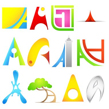 Different Icon with alphabet A clipart