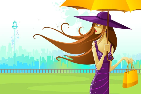 Frau mit Regenschirm — Stockvektor