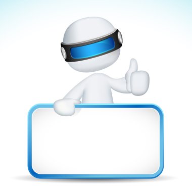 3d man showing Ok sign with placard clipart