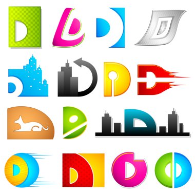 Different Icon with alphabet D clipart