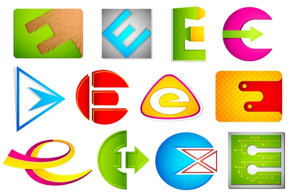 Different Icon with alphabet E — Stock Vector