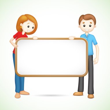 Happy 3d Couple in Vector holding Placard clipart