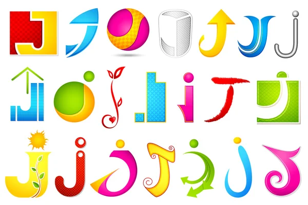 Icono diferente con alfabeto J — Vector de stock