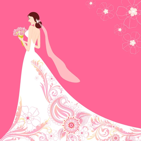 Bruid in floral trouwjurk — Stockvector