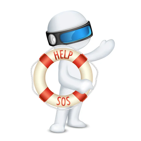 stock vector 3d man holding Lifebuoy