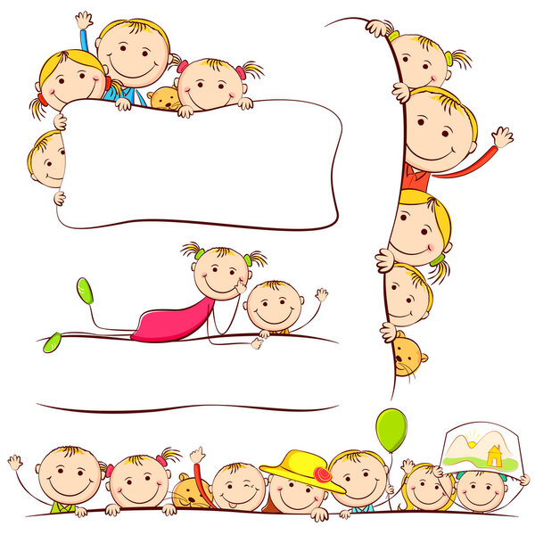 Kids behind Placard Illustration