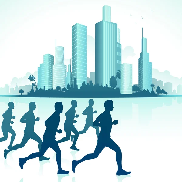 Runners in Urban Backdrop — Stock Vector