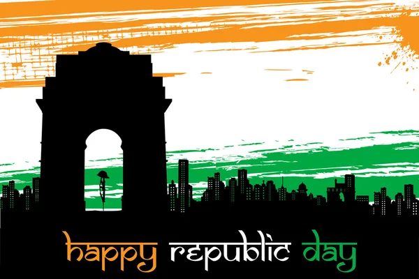 Paysage de la ville indienne sur fond grunge tricolore — Image vectorielle