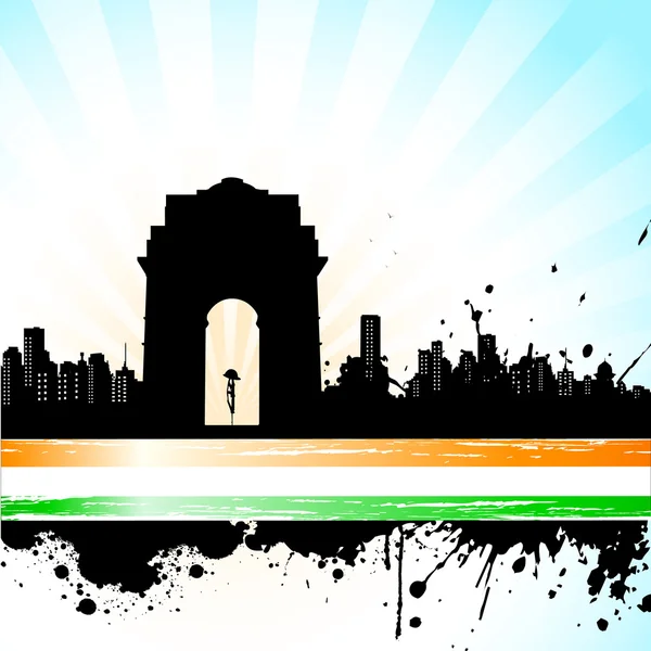 Indisches Stadtbild auf trifarbenem Hintergrund — Stockvektor