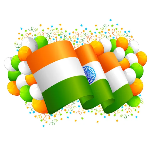 Drapeau indien avec ballon tricolore — Image vectorielle