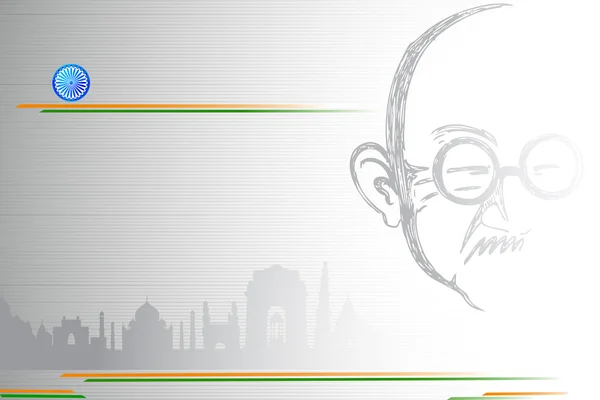 Mahatma Gandi Hint city scape üzerinde — Stok Vektör