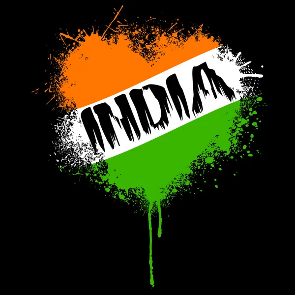 Grungy drapeau indien couleur coeur — Image vectorielle