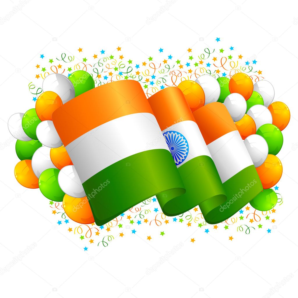 Indian Flag with Tricolor Balloon