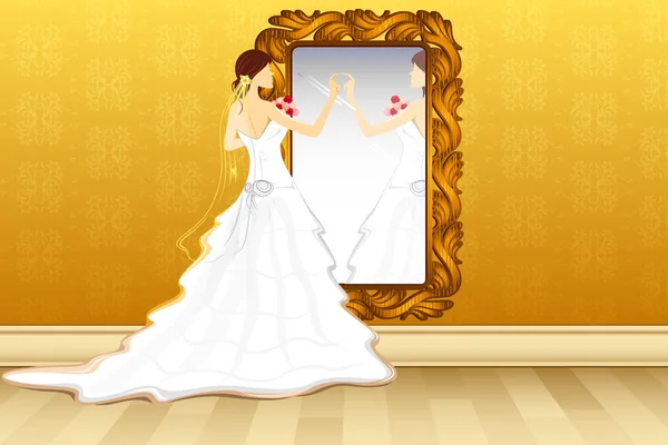 Sposa davanti allo specchio — Vettoriale Stock