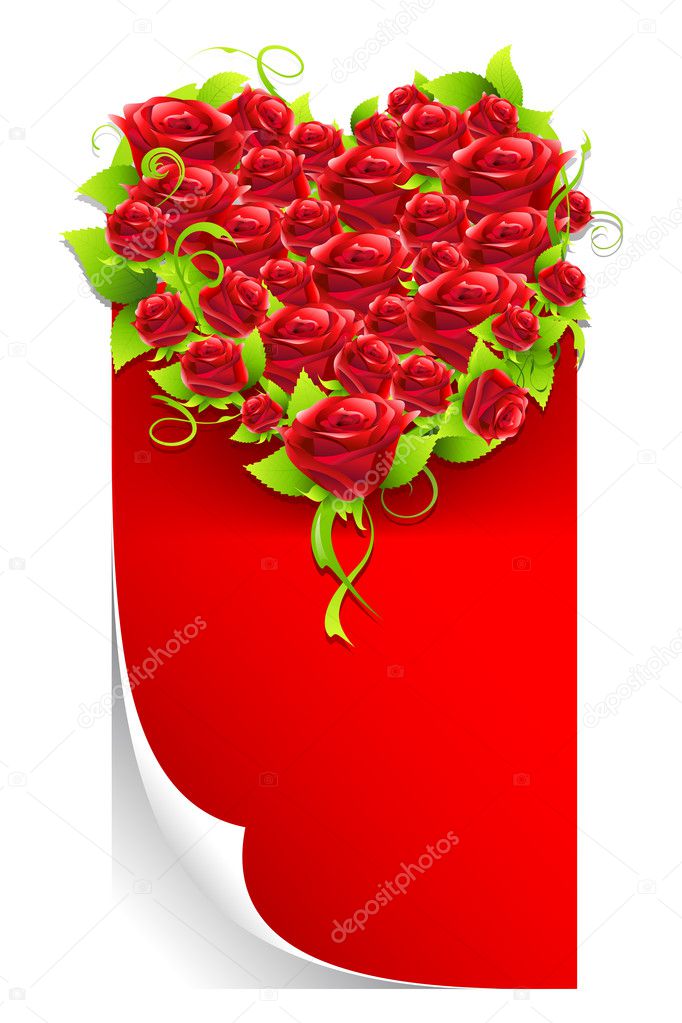 love initial with red heart and rose Stock Vector