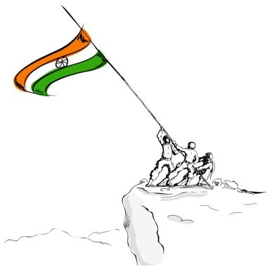 Soldier raising Indian Flag clipart