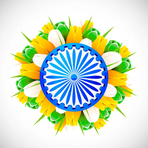 Tulipe tricolore avec roue Ashok — Image vectorielle