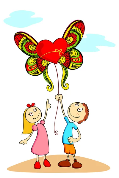 Τα παιδιά με αγάπη μπαλόνι — Διανυσματικό Αρχείο