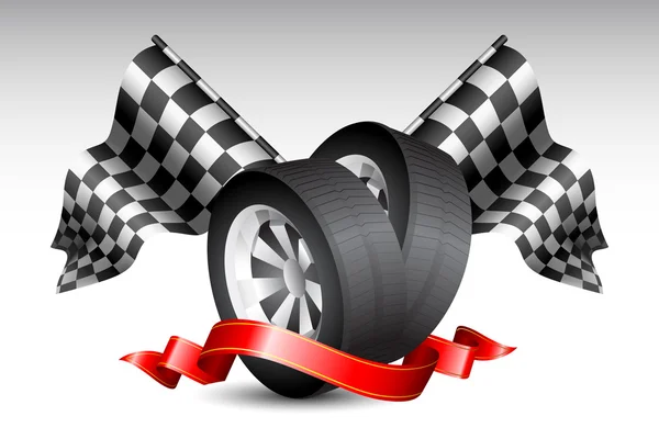 Bandeiras de corrida com pneu — Vetor de Stock