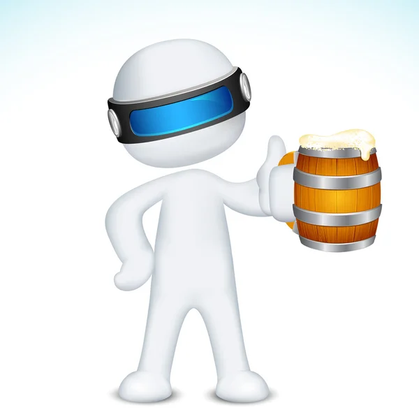 3D muž v vektor s korbelem piva — Stockový vektor