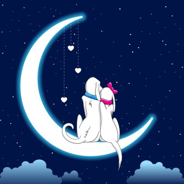 Dog Couple Sitting on Moon clipart