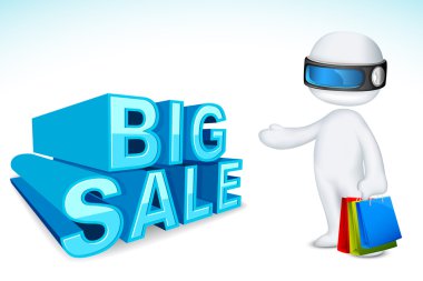 3d Man with Shopping Bag clipart