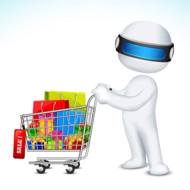 3d Man with Shopping Cart clipart