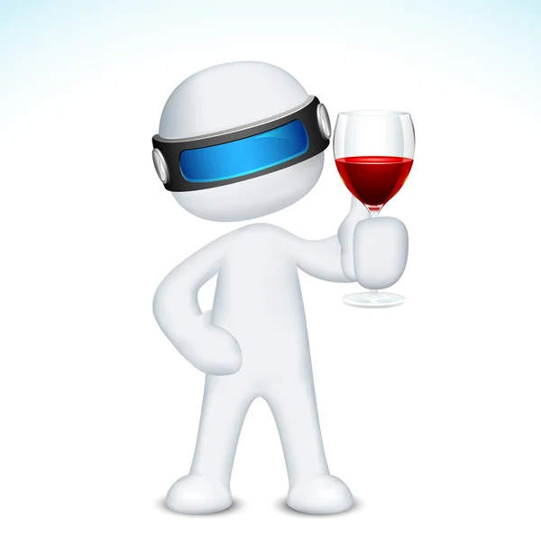 Homme 3d avec verre à vin — Image vectorielle
