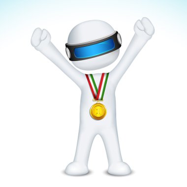 3d man with Gold Medal in vector clipart