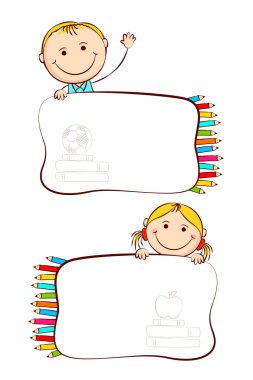 Kids with School Label clipart