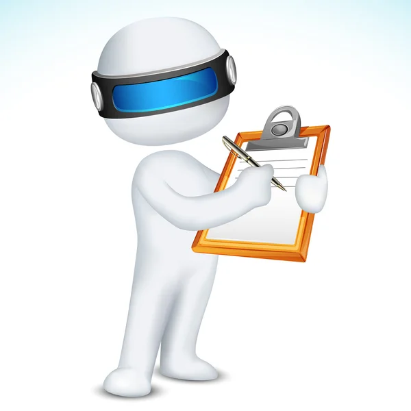 3d Man writing on Notepad — Stock Vector