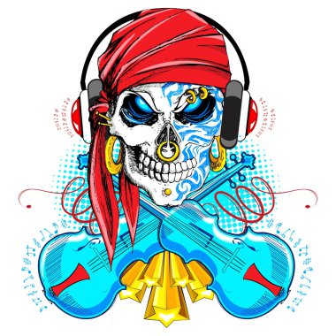 Skull with Headphone clipart