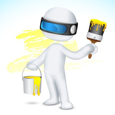 3d Man with Paint Bucket and Brush clipart