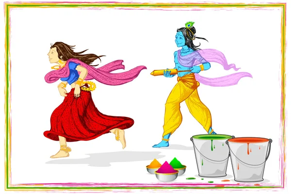 Radha Krishna jugando Holi — Vector de stock