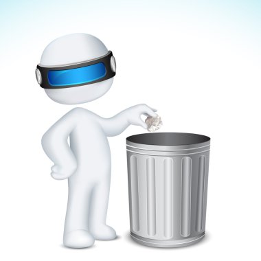 3d Man using Dustbin clipart