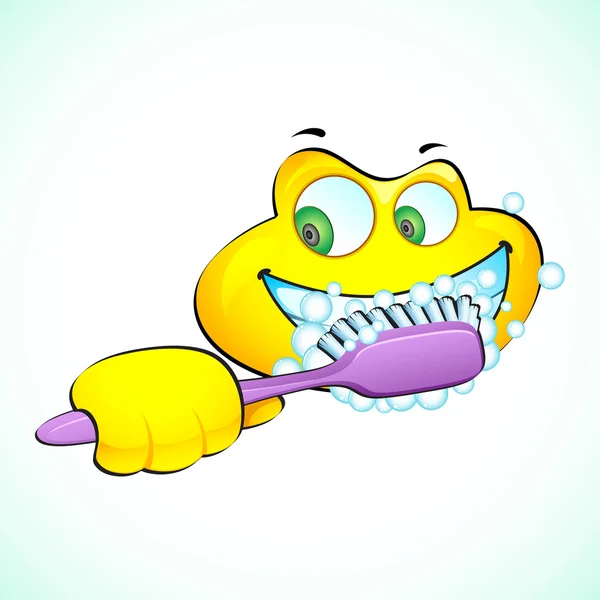 Cara sonriente con cepillo de dientes — Vector de stock