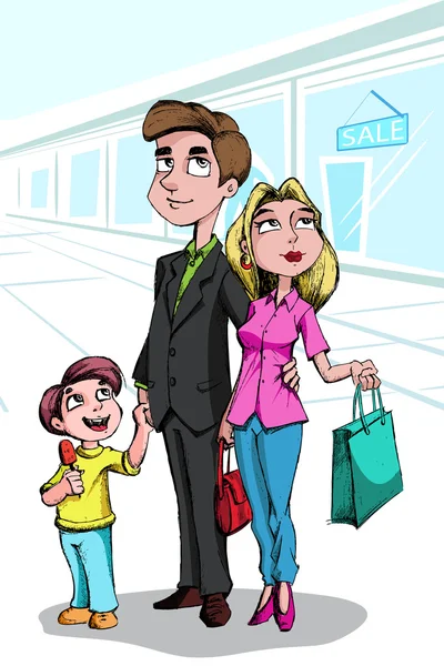 Familia haciendo compras — Vector de stock