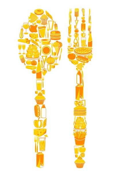 勺子和叉子以食物图标 — 图库矢量图片