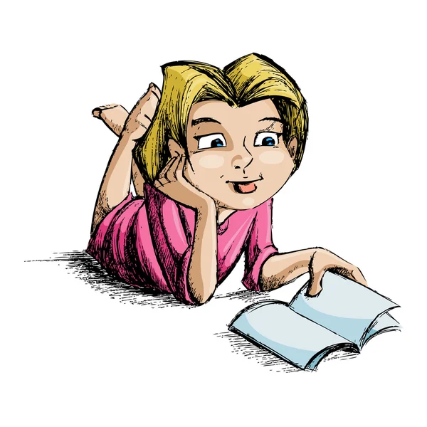 Chica leyendo libro — Vector de stock