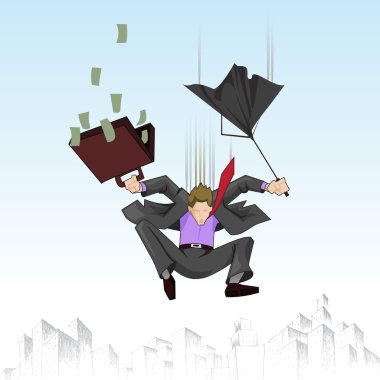 Business man falling with umbrella clipart