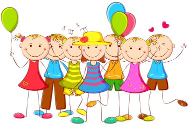 Kids standing with Balloon clipart