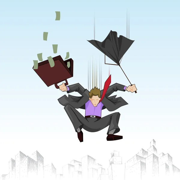 Business man falling with umbrella — Stock Vector
