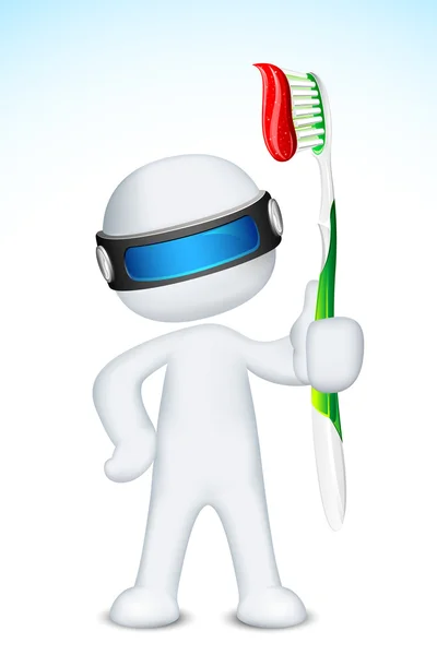Homme 3d en vecteur avec brosse à dents — Image vectorielle